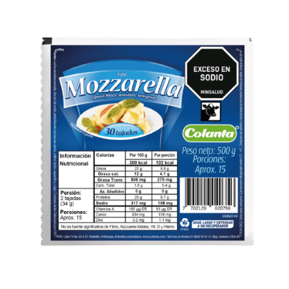 Queso Mozzar Colanta 30 und (500 g)