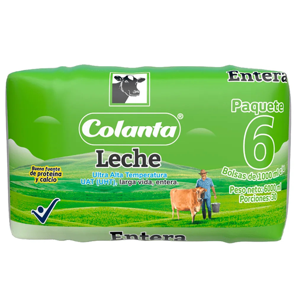 Leche Colanta Entera 6 bolsas (1000 ml)
